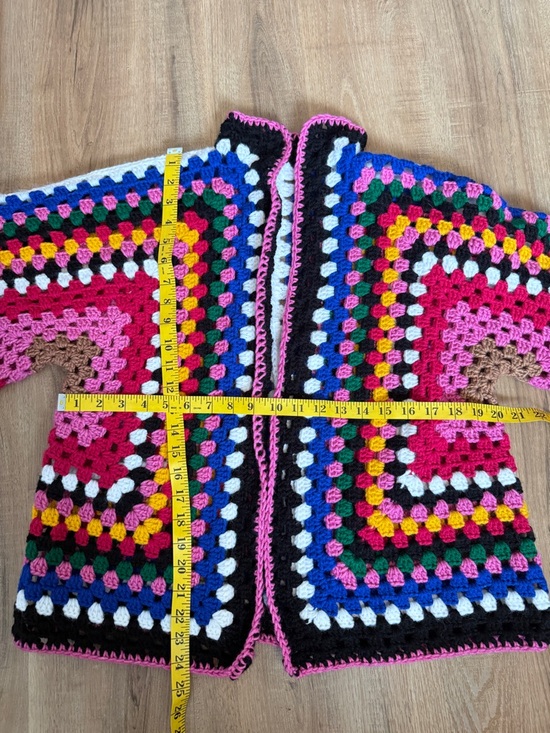 Handknit Colorful Granny Square Cardigan Grandmacore Eclectic Boho Colorful M - Picture 3 of 6